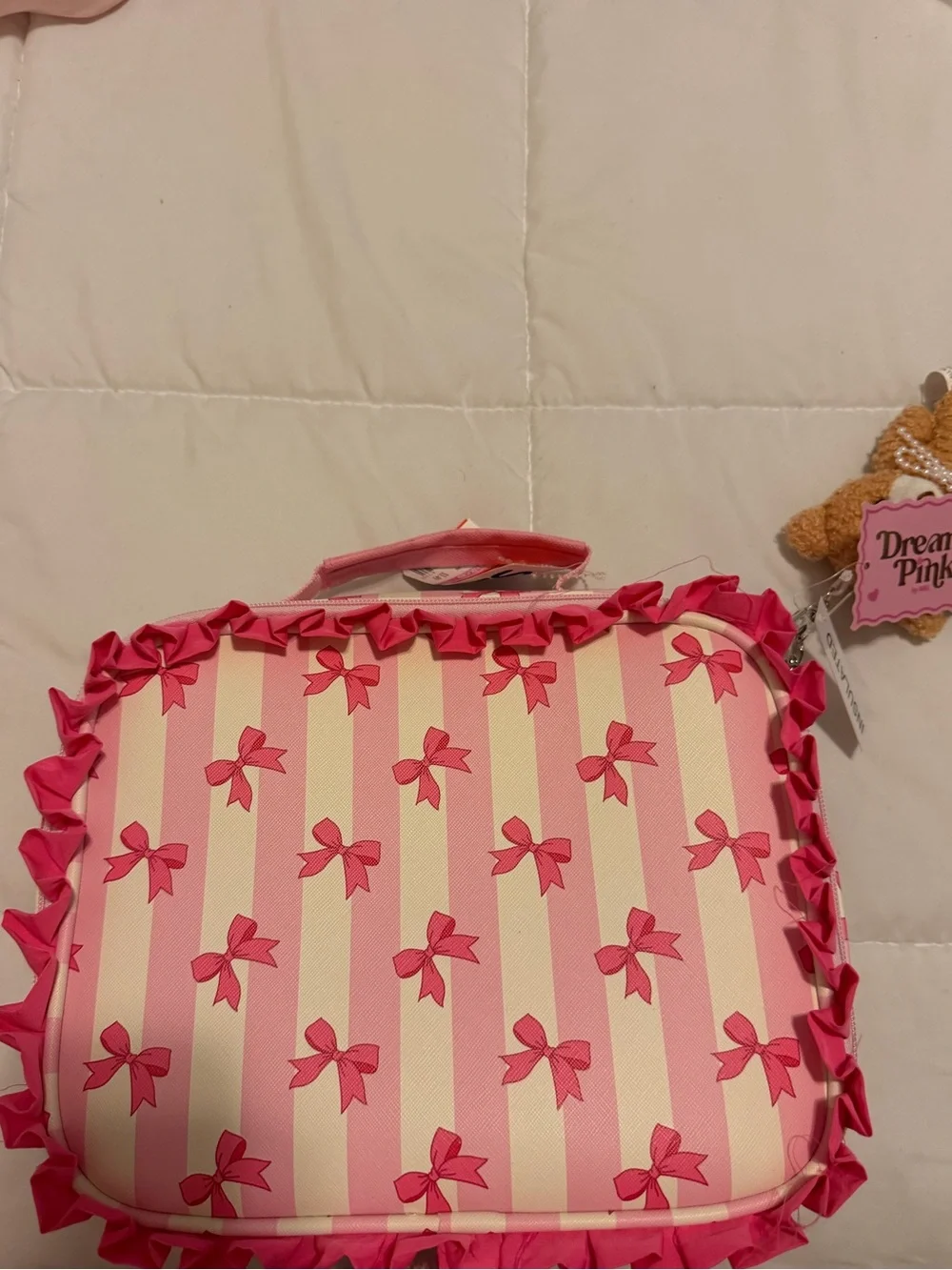Girls' Pink Bow Stripe Lunch Bag